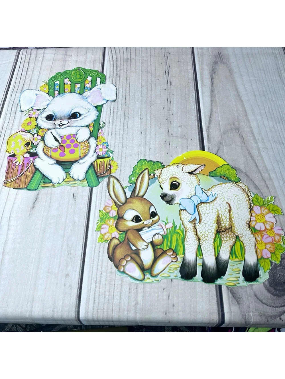 VTG Lot of 2 The Beistle Co 1977 Die-cut Easter Cutouts 12” Bunny Egg Chick Lamb
